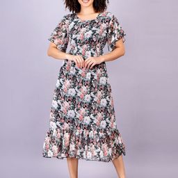 OH MI DIOS Women Georgette Floral Printed Midi Fit & Flare Dress-image-31