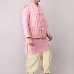 ADARNIYA Men Ethnic Motifs Embroidered Regular Kurta with Dhoti Pants image 3