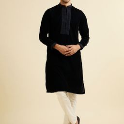 Manyavar Men Yoke Design Regular Velvet Kurta with Pyjamas-image-33