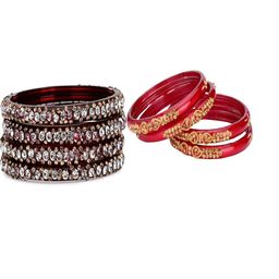 SOMIL Set Of 8 Maroon Alloy Artificial Stones and Beads Bangles-image-82