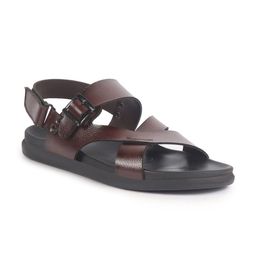 FAUSTO Men PU Comfort Open Toe Hook & Loop Adjustable Strap Criss Cross Slip On Sandals image 1
