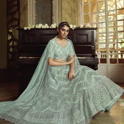 Fusionic Embroidered Net Semi-Stitched Lehenga & Unstitched Blouse With Dupatta image 4