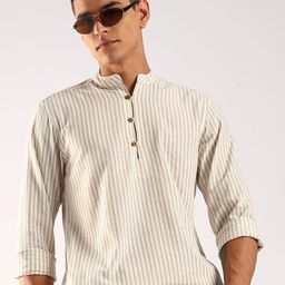 HERE&NOW Men Striped Daily Cotton Straight Kurta-picture-4