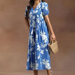 Libas Women Floral Printed Gathered Or Pleated Fit & Flare Dress-image-68
