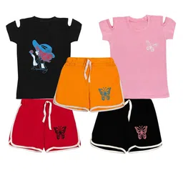 FASLA Girls Pack Of 2 Printed Round Neck T-shirt & Shorts-picture-11