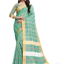 KALINI Checked Embellished Mirror Work Saree-14
