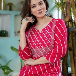 KBZ Women Striped Embroidered Daily Cotton Straight Kurta-image-7