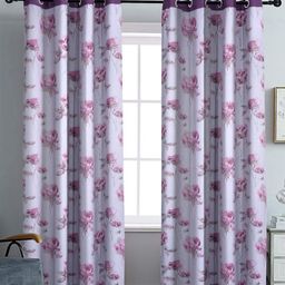 Aura White & Pink Set of 2 Floral Black Out Door Curtain-image-59
