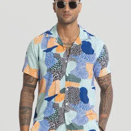 Snitch Men Relaxed Cuban Collar Abstract Printed Casual Shirt-image-17