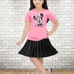 MGRS Girls Pink & Black Printed T-shirt with Skirt-picture-37