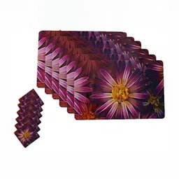 REVEXO 6Pc Purple & Red Printed Rectangle Costers & Table Placemats image 3