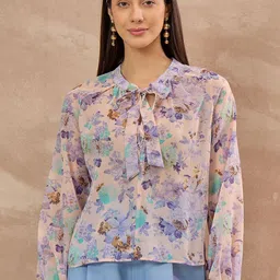 all about you Floral Printed Tie-Up Neck Top-image-36