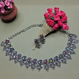 Anouk Silver-Plated Stone- Studded & Beaded Jewellery Set-picture-14