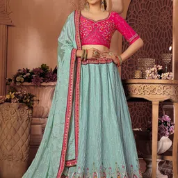 VARNI FABRICS Embroidered Sequinned Semi-Stitched Lehenga & Unstitched Blouse With Dupatta-45