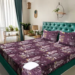 KLOTTHE Maroon Floral Printed 300 TC Bedsheets Cotton King Bedsheet Set 2.5 m x 2.25 m-picture-8