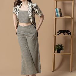 BLANC9 Striped Pure Cotton Top & palazzos with Printed Jacket Co-Ord Set-16
