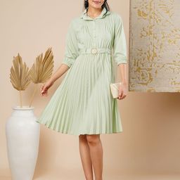 CARTYSHOP Puff Sleeve Crepe Fit & Flare Midi Dress-image-43
