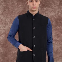 SKAVIJ Men Mandarin Collar Woven Nehru Jacket-14