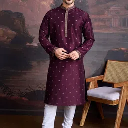 House of Pataudi Floral Embroidered Mandarin Collar Straight Kurta With Churidar-picture-50