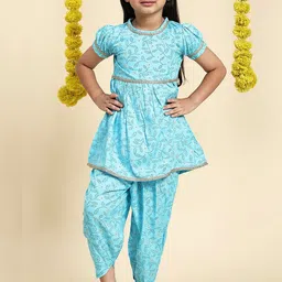 Cutiekins Girls Floral Printed Regular Gotta Patti Kurta with Dhoti Pants-image-56