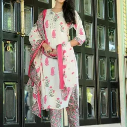 Anouk Women Floral Printed Cotton Kurta with Trousers & Dupatta-picture-41
