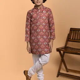 PRINTINDIA Boys Geometric Printed Band Collar Three-Quarter Sleeves Kurta & Churidar-picture-29