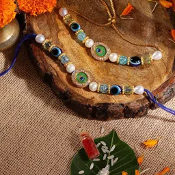 Sangria Bhaiya Bhabhi Artificial Stone-Studded & Beaded Rakhi-image-18