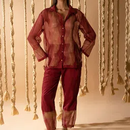 Banana Labs Self Design Pure Cotton Shirt With Trouser Co-Ords-image-90