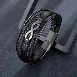 Designs & You Men Leather Silver-Plated Wraparound Bracelet-image-90