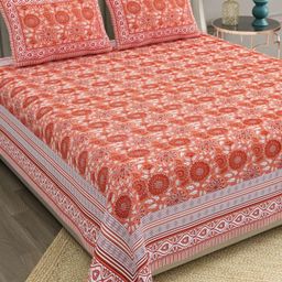 The Craft Monk Brown Floral King Bedsheet with 2 Pillow Covers-image-62