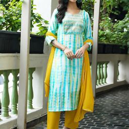 KALINI Women Ethnic Motifs Printed Regular Sequinned Kurta with Trousers & With Dupatta-18
