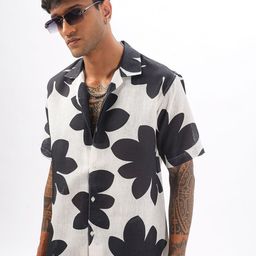 Vestirio Men Relaxed Cuban Collar Floral Printed Linen Blend Casual Shirt-image-62