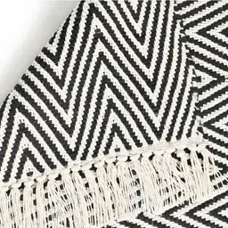 SASHAA WORLD Black & White Printed Cotton Reversible Rug with Tassels-image-98