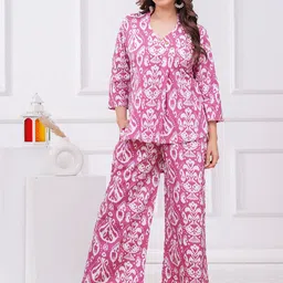 SHOPAXIS Women Ethnic Motifs Printed Pure Cotton Tunic And Palazzos Co-Ords Set-picture-27