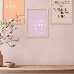 Kotart Peach-Coloured & Purple 3 Pieces Wooden Motivational Painting Wall Arts-picture-0
