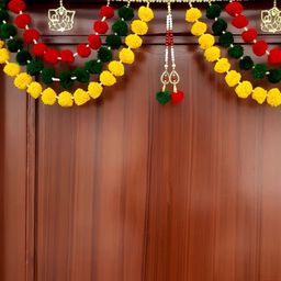 SATVIK CREATIONS Red & Yellow Pom Pom Thoran Festive Decor-image-47