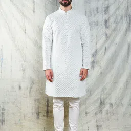 Be Desi Men Ethnic Motifs Embroidered Regular Mirror Work Kurta with Pyjamas-picture-12