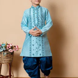 AHLAN APPARELS Boys Embroidered Regular Thread Work Dupion Silk Kurta with Patiala &-15
