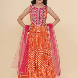 Bitiya by Bhama Girls Embroidered Patchwork Ready to Wear Lehenga & Blouse With Dupatta-image-82