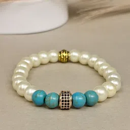 SANAA CREATIONS Island Radiance Unisex Turquoise & Howlite Beaded Elasticated Bracelet-image-73
