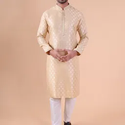 AURIK Floral Printed Mandarin Collar Silk Straight Kurta-picture-47