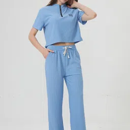 Stem Rope Women Blue Cotton Blend Solid Co-Ords-picture-36