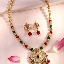 ADIVA 22K Gold-Plated Kundan Stone with Pearl & Beaded Jewellery Set-80