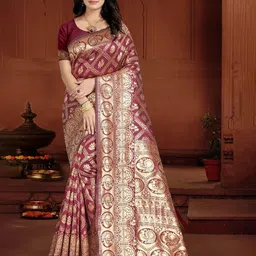 KALINI Woven Design Zari Silk Blend Kanjeevaram Saree-image-65