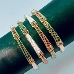 Anouk Set Of 4 Textured Copper-Plated Enamelled & Stone-Studded Bangles-image-34