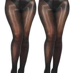 CareDone Women's Pack of 2 Oil Shiny Glossy High Waist Seamless Sheer Tights-picture-22