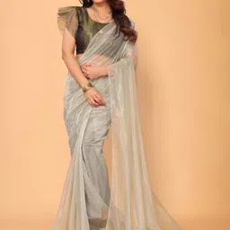 PATLANI STYLE Beautiful  Soft Twill net saree with solid Woven unstitched blouse image 2