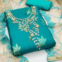 HERE&NOW Embellished Organza Unstitched Dress Material-image-77