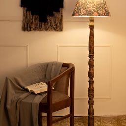 green girgit Brown & Peach Colored Printed Wooden Frustum Shaped Floor Lamp-23