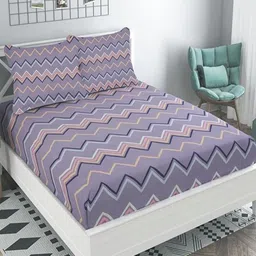 GADDA CO Purple 250 TC Queen Bedsheet with 2 Pillow Covers-image-94